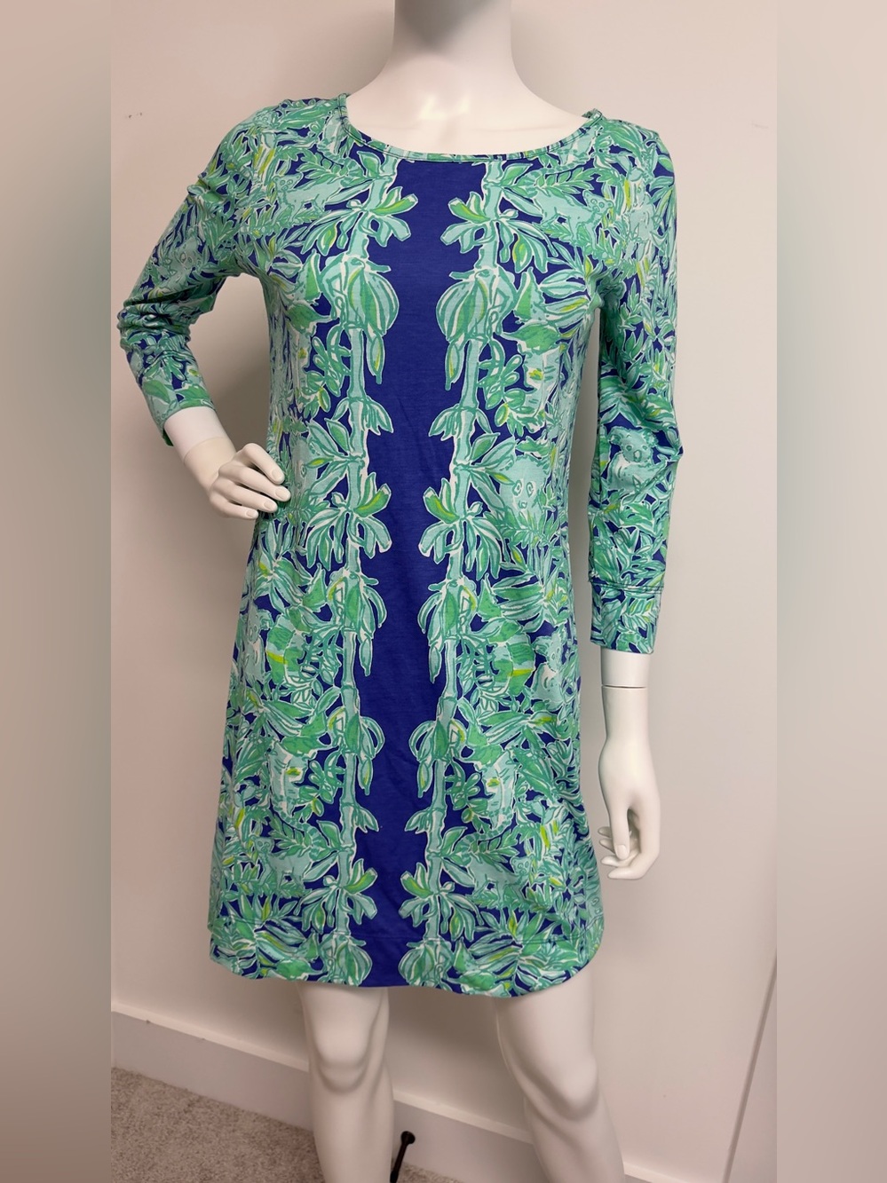 Lilly Pulitzer Blue Green Tropical Shift Dress Small 100% Pima Cotton